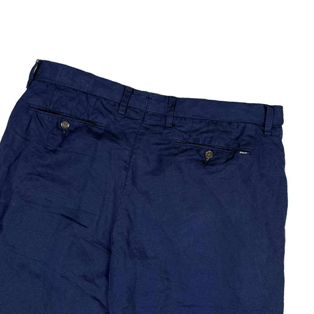Polo Ralph Lauren Men's Straight Fit Linen Blend Pants 34x30 Navy Blue Chino